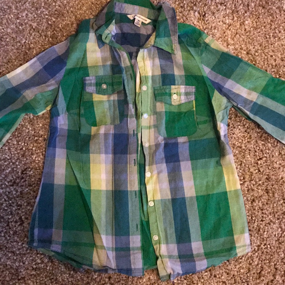 Green plaid button down shirt